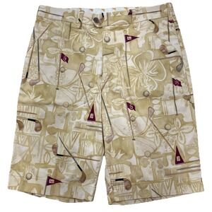 Loud Mouth Golf Shorts Allover Print Hawaiian Golf Clubs Tan Size 34